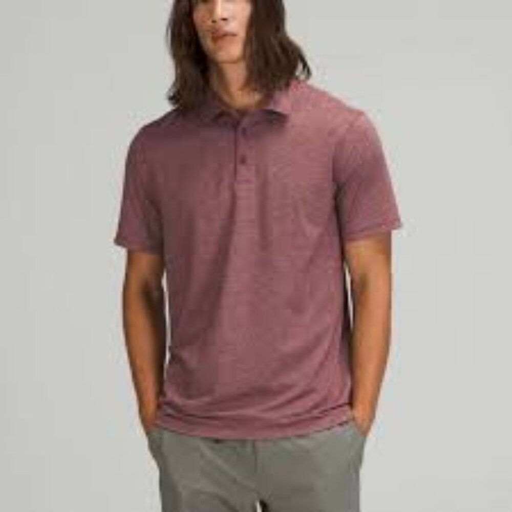 Lululemon Mens Evolution Short Sleeve Polo Shirt XL Heathered Red Merlot Golf‎